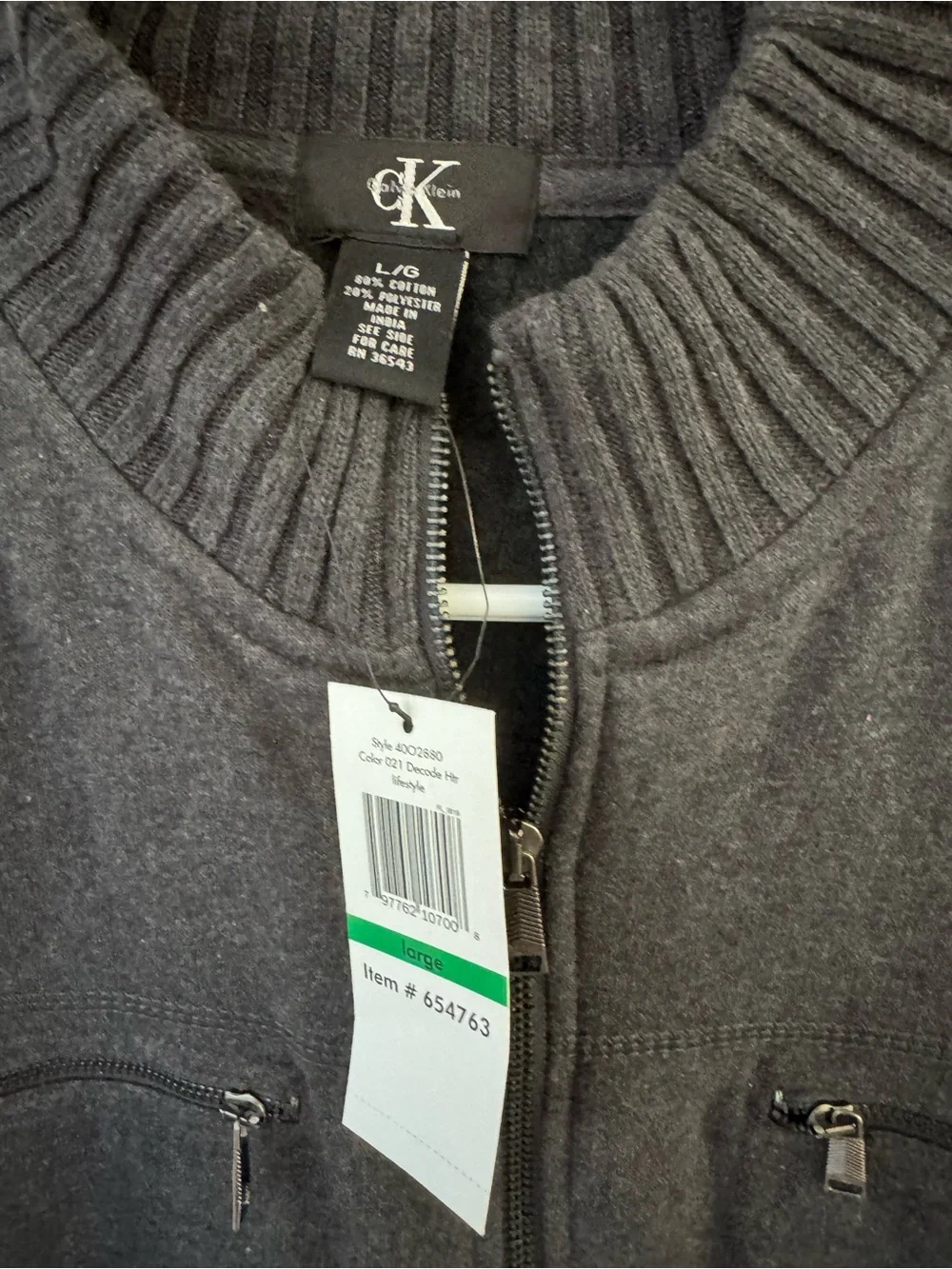 Calvin Klein Men's Dark Gray Full-Zip Rib Collar Jacket
